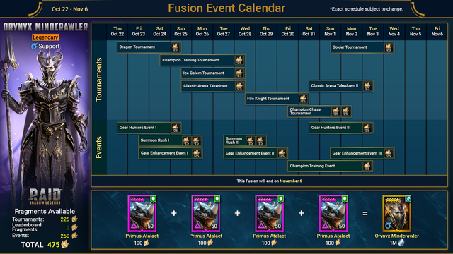 Official Orynyx Mindcrawler fusion event calendar, 22 October to 6 November 2026